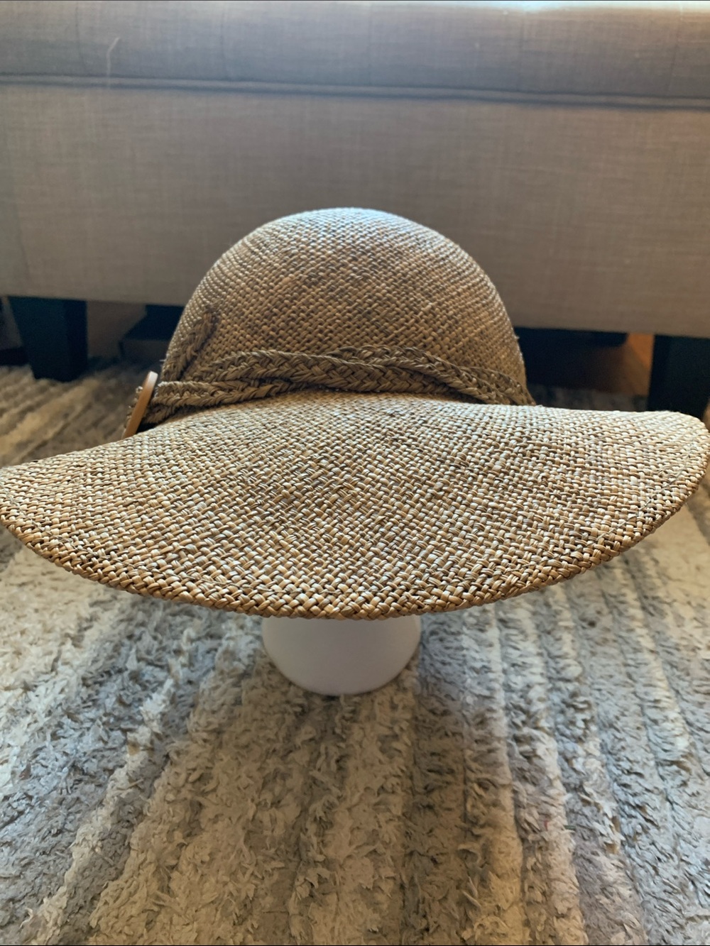 Liz Claiborne Vintage Tan Braided Trim Wide-Brim Straw Sun Hat